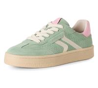 Plateausneaker TAMARIS, Damen, Gr. 41, grün (mint kombiniert), Lederimitat, Veloursleder, Fischgratmuster, unifarben mit Farbeinsatz, Schuhe Plateausneaker, Freizeitschuh, Halbschuh, Schnürschuh mit g