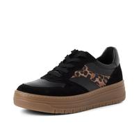 Plateausneaker TAMARIS, Damen, Gr. 41, schwarz, leo, Leder, Lederimitat, unifarben mit Farbeinsatz, Basic, Schuhe Plateausneaker, Freizeitschuh, Plateausneaker im angesagtem Look (29128405-41) schwarz