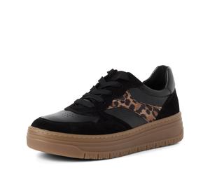 Plateausneaker TAMARIS, Damen, Gr. 41, schwarz, leo, Leder, Lederimitat, unifarben mit Farbeinsatz, Basic, Schuhe Plateausneaker, Freizeitschuh, Plateausneaker im angesagtem Look (29128405-41) schwarz