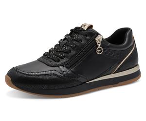 Plateausneaker TAMARIS, Damen, Gr. 41, schwarz (schwarz kombiniert), Lacksynthetik, Lederimitat, glänzend, Schuhe Plateausneaker, Schnürschuh, Freizeitschuh, Halbschuh in veganer Verarbeitung (2036453