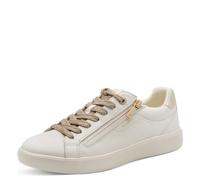 Plateausneaker TAMARIS, Damen, Gr. 41, weiß (sanftes weiß), Leder, Lederimitat, clean, kontrastfarbene Details, Schuhe Plateausneaker, Schnürer, Halbschuh, Freizeitschuh mit Außenreißverschluss (94703