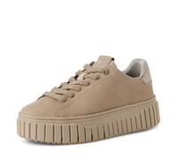 Plateausneaker TAMARIS, Damen, Gr. 42, beige, Leder, unifarben mit Farbeinsatz, Schuhe Plateausneaker, Freizeitschuh, Halbschuh, Schnürschuh mit Eye-Catcher Plateau (84954336-42) beige