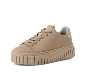 Plateausneaker TAMARIS, Damen, Gr. 42, beige, Leder, unifarben mit Farbeinsatz, Schuhe Plateausneaker, Freizeitschuh, Halbschuh, Schnürschuh mit Eye-Catcher Plateau (84954336-42) beige