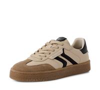 Plateausneaker TAMARIS, Damen, Gr. 42, beige (natur kombiniert), Glattleder, Veloursleder, aufgeraut, kontrastfarbene Details, Schuhe Plateausneaker, Freizeitschuh, Halbschuh, Schnürschuh im Retro-Loo
