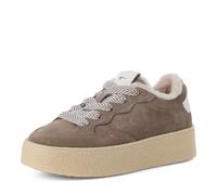 Plateausneaker TAMARIS, Damen, Gr. 42, braun (taupe), Nubukleder, Schuhe Plateausneaker, Freizeitschuh, Halbschuh, Schnürschuh mit Ziernähten (52880659-42) taupe