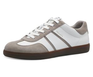 Plateausneaker TAMARIS, Damen, Gr. 42, weiß (sanftes weiß kombi), Leder, Lederimitat, kontrastfarbene Details, unifarben mit Farbeinsatz, Schuhe Plateausneaker, Freizeitschuh, Halbschuh, Schnürschuh m