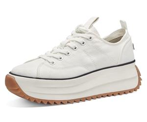 Plateausneaker TAMARIS "Milena", Damen, Gr. 42, weiß, Synthetik, Textil, Schuhe Plateausneaker, Freizeitschuh, Halbschuh, Schnürschuh in veganer Verarbeitung (11265029-42) weiß