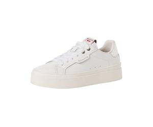 Plateausneaker TAMARIS "Tamaris Sneaker Leder/Synthetik", Damen, Gr. 41, weiß, Leder, Synthetik, Schuhe Plateausneaker (60043058-41) weiß