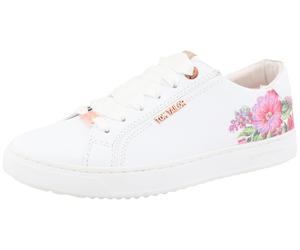 Plateausneaker TOM TAILOR, Damen, Gr. 41, weiß, Lederimitat, Schuhe Plateausneaker, mit buntem Blütenprint, Freizeitschuh, Halbschuh, Schnürschuh (21618536-41) weiß