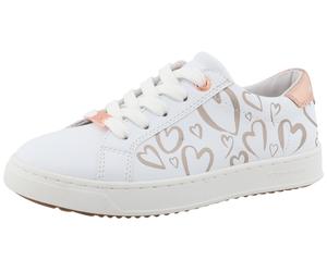Plateausneaker TOM TAILOR, Mädchen, Gr. 31, rosa (weiß, roségoldfarben), Lederimitat, Schuhe Plateausneaker, Freizeitschuh, Halbschuh, Schnürschuh mit süßem Herzchendruck (29651854-31) weiß, roségoldf