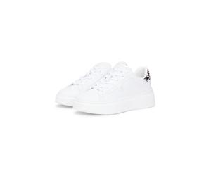 Plateausneaker TOMMY HILFIGER "ANIMAL PRINT PLATFORM SNEAKER", Damen, Gr. 40, weiß, Leder, Schuhe Plateausneaker, Schnürer, Halbschuh, Freizeitschuh, gepunkteter Braun-Beiger-Besatz (20285442-40) weiß