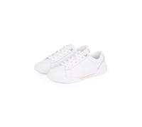 Plateausneaker TOMMY HILFIGER "CHIC COURT SNEAKER", Damen, Gr. 41, weiß, Leder, sportlich, Schuhe, Freizeitschuh, Halbschuh, Schnürschuh, goldfarbenes Schmuckelement, Topseller (97659411-41) weiß