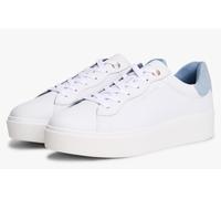 Plateausneaker TOMMY HILFIGER "CHIC PLATFORM CUPSOLE SNEAKER", Damen, Gr. 36, weiß, hellblau, Leder, Schuhe (28187053-36) weiß, hellblau