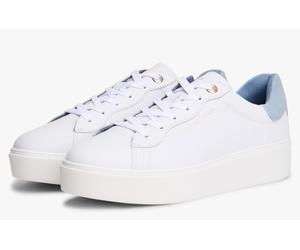 Plateausneaker TOMMY HILFIGER "CHIC PLATFORM CUPSOLE SNEAKER", Damen, Gr. 38, blau (weiß, hellblau), Leder, Schuhe Plateausneaker, Freizeitschuh, Halbschuh, Schnürer mit schönem TH-Logoelement (281870