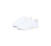 Plateausneaker TOMMY HILFIGER "ESSENTIAL CHIC COURT SNEAKER", Damen, Gr. 37, weiß, Leder, Schuhe Plateausneaker, Freizeitschuh, Halbschuh, Schnürschuh, Logo-Applikation im Plateau (28009703-37) weiß