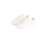 Plateausneaker TOMMY HILFIGER "ESSENTIAL COURT SNEAKER", Damen, Gr. 36, blau (weiß, hellblau), Leder, Lederimitat, Schuhe Plateausneaker, Freizeitschuh, Halbschuh, Schnürschuh mit Logoschriftzug (5320