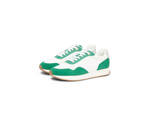 Plateausneaker TOMMY HILFIGER "MIX MATERIAL RUNNER", Damen, Gr. 36, weiß, grün, Leder, Textil, kontrastfarbene Details, Schuhe Plateausneaker, Freizeitschuh, Halbschuh, Schnürschuh mit modischem Kontr