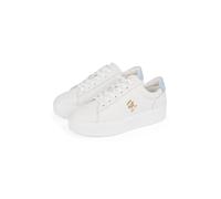 Plateausneaker TOMMY HILFIGER "PLATFORM COURT SNEAKER", Damen, Gr. 40, blau (weiß, hellblau), Leder, Schuhe Plateausneaker, Freizeitschuh, Halbschuh, Schnürschuh mit TH-Schmuckelement (63488338-40) we