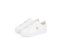 Plateausneaker TOMMY HILFIGER "PLATFORM COURT SNEAKER METALLICS", Damen, Gr. 40, weiß, Leder, Schuhe Plateausneaker, Freizeitschuh, Halbschuh, Schnürschuh mit TH-Logo (49876113-40) weiß