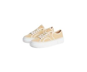 Plateausneaker TOMMY HILFIGER "PLATFORM VULC SNEAKER PIPING", Damen, Gr. 38, beige, Baumwolle, Lederimitat, Schuhe Plateausneaker, Freizeitschuh, Halbschuh, Schnürschuh mit Kontrast-Paspellierung (571