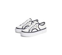 Plateausneaker TOMMY HILFIGER "PLATFORM VULC SNEAKER PIPING", Damen, Gr. 42, ecru, blau, Baumwolle, Lederimitat, Schuhe Plateausneaker, Freizeitschuh, Halbschuh, Schnürschuh mit Kontrast-Paspellierung