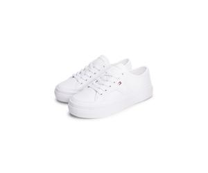 Plateausneaker TOMMY HILFIGER "PLATFORM VULC SNEAKER PIPING LTR", Damen, Gr. 37, weiß, Leder, Schuhe Plateausneaker, Freizeitschuh, Halbschuh, Schnürschuh mit seitlichem Flaggen-Element (85521543-37)
