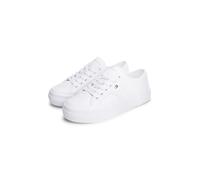 Plateausneaker TOMMY HILFIGER "PLATFORM VULC SNEAKER PIPING LTR", Damen, Gr. 40, weiß, Leder, Schuhe Plateausneaker, Freizeitschuh, Halbschuh, Schnürschuh mit seitlichem Flaggen-Element (85521543-40) 