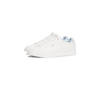 Plateausneaker TOMMY HILFIGER "SPORTY SNEAKER", Damen, Gr. 40, blau (ecru, hellblau), Nappaleder, sportlich, Schuhe, Freizeitschuh, Halbschuh, Schnürschuh mit Logoflaggen-Emblem (59096424-40) ecru, he