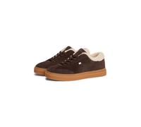 Plateausneaker TOMMY HILFIGER "TH CHIC CUPSOLE WL", Damen, Gr. 39, braun (dunkelbraun), Veloursleder, Schuhe Plateausneaker, Freizeitschuh, Halbschuh, Schnürer mit Fellimitat am Schaftrand (39796804-3