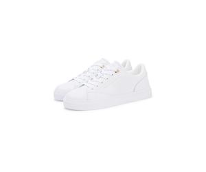 Plateausneaker TOMMY HILFIGER "TH CHIC SNEAKER", Damen, Gr. 35, weiß, Leder, Schuhe Plateausneaker, Freizeitschuh, Halbschuh, Schnürschuh mit Ziernähten (45666568-35) weiß