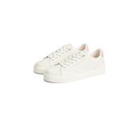 Plateausneaker TOMMY HILFIGER "TH CHIC SNEAKER", Damen, Gr. 39, weiß, rose, Leder, Schuhe Plateausneaker, Freizeitschuh, Halbschuh, Schnürschuh mit Ziernähten (93361135-39) weiß, rose