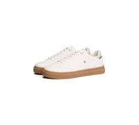 Plateausneaker TOMMY HILFIGER "TH CHIC SNEAKER ELEVATED", Damen, Gr. 42, weiß (ecru, mint), Leder, Lederimitat, Schuhe Plateausneaker, Freizeitschuh, Halbschuh, Schnürschuh mit Kontrastbesätzen (32204