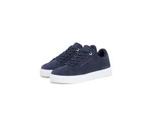 Plateausneaker TOMMY HILFIGER "TH FEMININE CUPSOLE SUEDE", Damen, Gr. 38, dunkelblau, Veloursleder, aufgeraut, unifarben, Schuhe Plateausneaker, Freizeitschuh, Halbschuh, Schnürer mit Logoschriftzügen