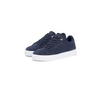 Plateausneaker TOMMY HILFIGER "TH FEMININE CUPSOLE SUEDE", Damen, Gr. 40, dunkelblau, Veloursleder, aufgeraut, unifarben, Schuhe Plateausneaker, Freizeitschuh, Halbschuh, Schnürer mit Logoschriftzügen