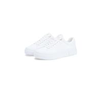 Plateausneaker TOMMY HILFIGER "TH FOXING PLATFORM CANVAS", Damen, Gr. 36, weiß, Textil, unifarben, Basic, Schuhe Plateausneaker, Freizeitschuh, Schnürschuh, Halbschuh mit Schaftrand-Polsterung (242076