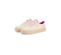 Plateausneaker TOMMY HILFIGER "TH FOXING PLATFORM ROPE", Damen, Gr. 39, beige, pink, Textil, Schuhe Plateausneaker, Freizeitschuh, Schnürer, Halbschuh mit TH-Schmuckelement (86694115-39) beige, pink