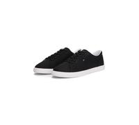 Plateausneaker TOMMY HILFIGER "TH LOW PROFILE VULC CANVAS", Damen, Gr. 40, schwarz, Baumwolle, unifarben, Basic, Schuhe Plateausneaker, Halbschuh, Schnürer, Freizeitschuh mit gepolstertem Schaftrand (