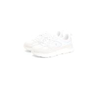 Plateausneaker TOMMY HILFIGER "TH MIX MATERIAL RUNNER", Damen, Gr. 39, weiß (weiß, ecru), Leder, Textil, Mesh, unifarben mit Farbeinsätzen, Schuhe Plateausneaker, Freizeitschuh, Schnürer, Plateausneak