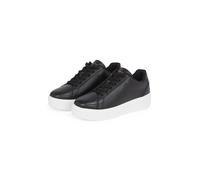 Plateausneaker TOMMY HILFIGER "TH PLATFORM COURT SNEAKER", Damen, Gr. 40, schwarz, Leder, sportlich, Schuhe, Freizeitschuh, Halbschuh, Schnürschuh, Kontrastbesatz an der Ferse (38868839-40) schwarz