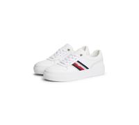 Plateausneaker TOMMY HILFIGER "TH PLATFORM VULC LEATHER", Damen, Gr. 42, Textil, weiß, Leder, Lederimitat, Textil, Schuhe Plateausneaker, Freizeitschuh, Halbschuh, Schnürer, seitliche Streifen in Tomm