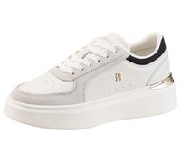 Plateausneaker TOMMY HILFIGER "TH SATIN PLATFORM SNEAKER", Damen, Gr. 40, ecru, dunkelblau, Schuhe Plateausneaker, Freizeitschuh, Schnürschuh, Halbschuh mit seitlichem TH-Schmucklogo (20628241-40) ecr