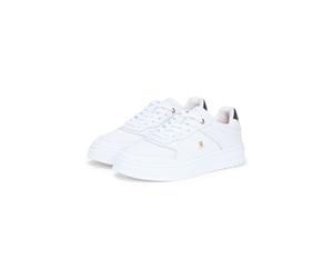 Plateausneaker TOMMY HILFIGER "TH SPORTY CUPSOLE CORP", Damen, Gr. 40, weiß, Leder, Lederimitat, Schuhe Plateausneaker, Freizeitschuh, Halbschuh, Schnürer mit dezenten Ziernähten (81058943-40) weiß