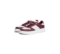 Plateausneaker TOMMY HILFIGER "TH SPORTY CUPSOLE LEATHER", Damen, Gr. 41, weiß, dunkelrot, Leder, kontrastfarbene Details, Schuhe Plateausneaker, Freizeitschuh, Halbschuh, Schnürschuh mit seitlichem L