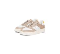 Plateausneaker TOMMY HILFIGER "TH SPORTY CUPSOLE TUMBLED LTR", Damen, Gr. 40, taupe, weiß, gelb, Leder, Schuhe Plateausneaker (45760760-40) taupe, weiß, gelb
