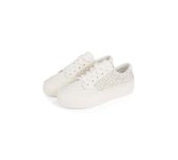 Plateausneaker TOMMY HILFIGER "VULC LEATHER SNEAKER MONOGRAM", Damen, Gr. 41, weiß (ivory kombiniert), Leder, Lederimitat, Schuhe Plateausneaker, Freizeitschuh, Halbschuh, Schnürschuh mit Allover-Logo