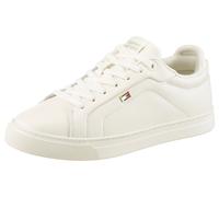 Plateausneaker TOMMY HILFIGER "WOMENS ICON COURT SNEAKER FLAG", Damen, Gr. 35, weiß (ivory), Leder, Lederimitat, Schuhe Plateausneaker, Freizeitschuh, Schnürschuh, Halbschuh mit gepolstertem Schaftran