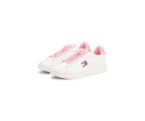 Plateausneaker TOMMY JEANS "ARCHIVE' 98", Damen, Gr. 41, ivory, rose, Nappaleder, Textil, unifarben mit Farbeinsätzen, Basic, Schuhe Plateausneaker, Freizeitschuh, Halbschuh, Schnürer mit Kontrastbesa