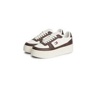 Plateausneaker TOMMY JEANS "ARCHIVE '98 MAX", Damen, Gr. 36, braun (ivory, dunkelbraun), Leder, Lederimitat, Schuhe Plateausneaker, Freizeitschuh, Halbschuh, Schnürer, seitliche Logoflag, schmale Form