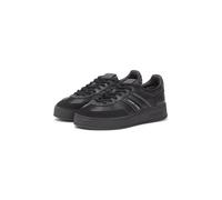 Plateausneaker TOMMY JEANS "THE GREENWICH EDGE FLATFORM", Damen, Gr. 37, schwarz, silberfarben, Leder, Lederimitat, Veloursleder, Schuhe Plateausneaker, Freizeitschuh, Halbschuh, Schnürschuh mit Logos