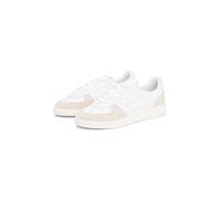 Plateausneaker TOMMY JEANS "THE GREENWICH EDGE LEATHER", Damen, Gr. 39, beige (weiß, beige), Leder, unifarben mit Farbeinsatz, Schuhe Plateausneaker, Freizeitschuh, Halbschuh, Schnürschuh mit goldfarb